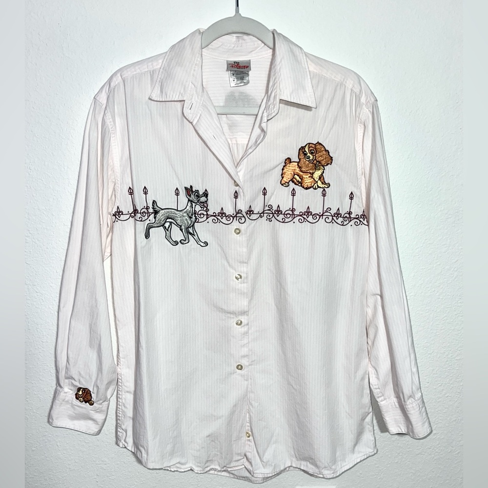 Vintage Disney Lady and the Tramp Embroidered Long Sleeve Button Down Size M